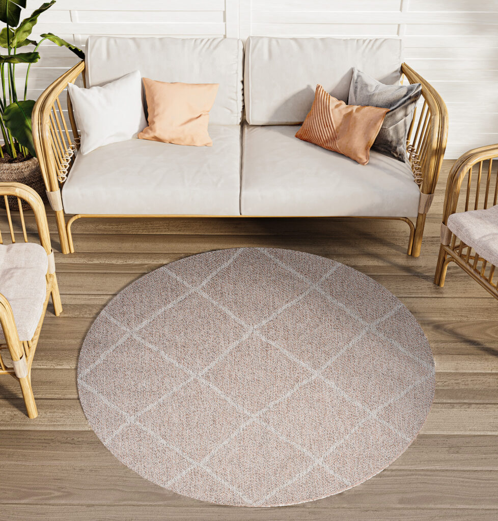 Tapis Arruba Rond Extérieur Intérieur Gris Rose Rayures Résistant