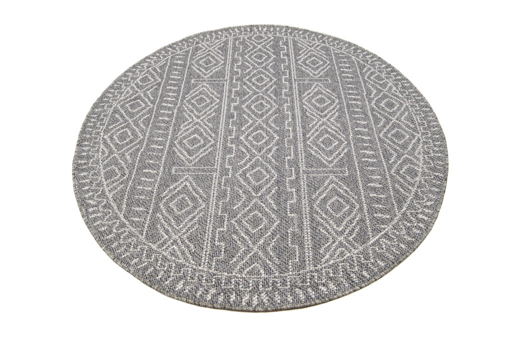 Tapis Arruba Rond Extérieur Intérieur Gris Foncé Ethnique Résistant