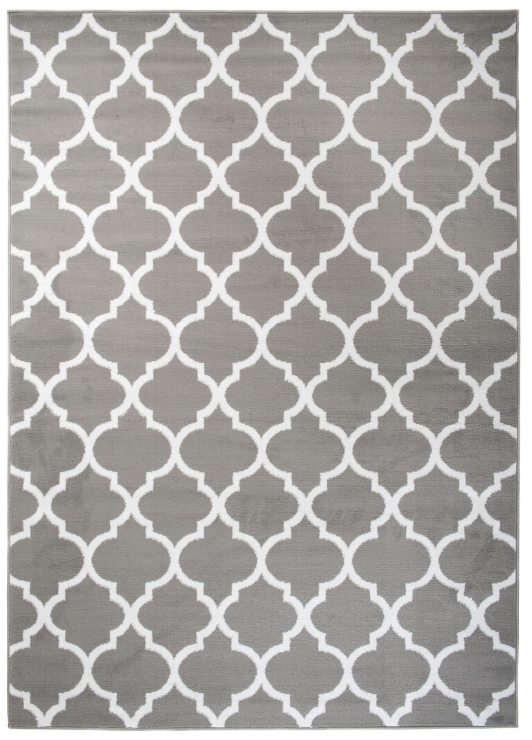 Tapis Firet Moderne Marocain Treillis Gris Blanc Fin