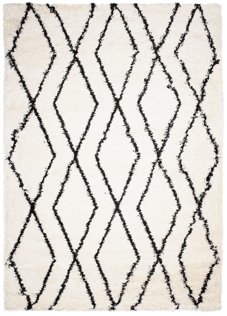 Tapis Evra Shaggy Noir Crème Rayures Moelleux
