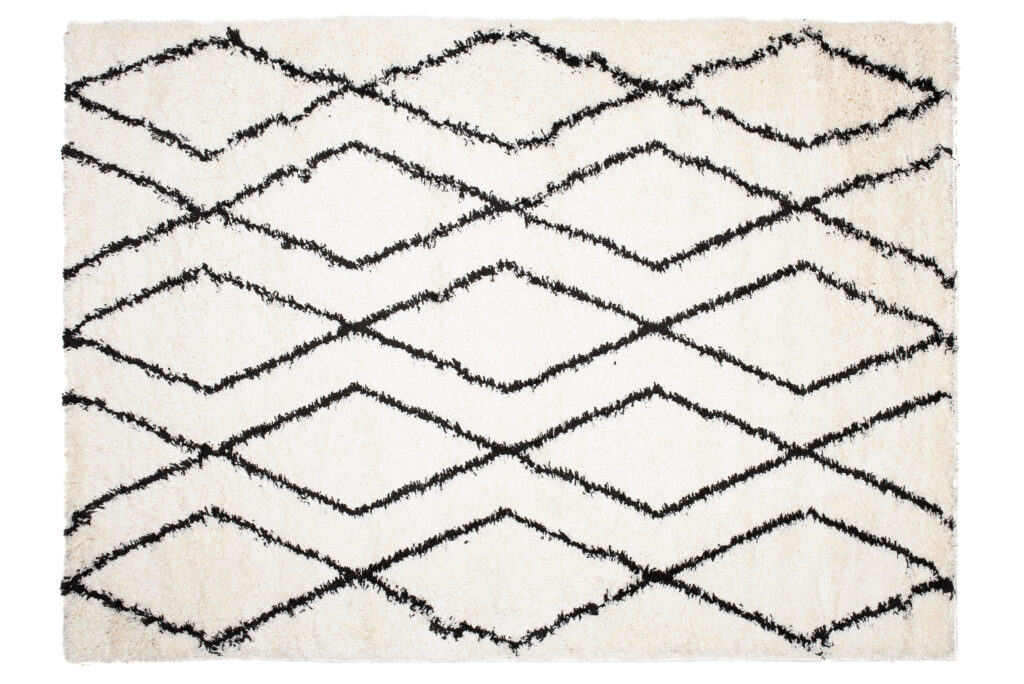 Tapis Evra Shaggy Noir Crème Rayures Moelleux