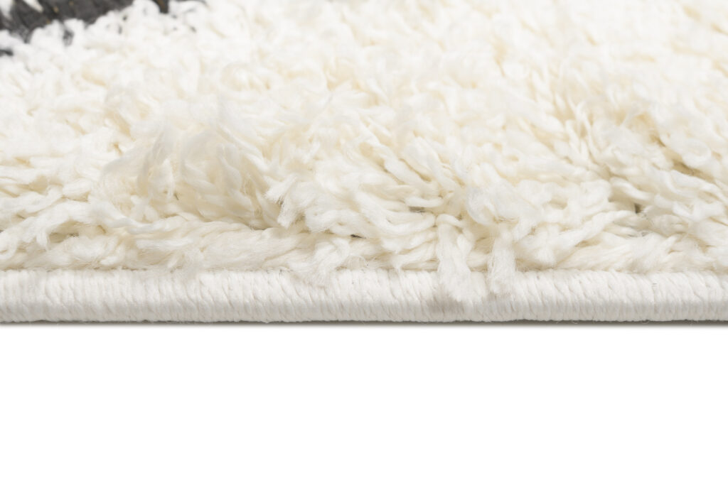 Tapis Evra Shaggy Noir Crème Rayures Moelleux