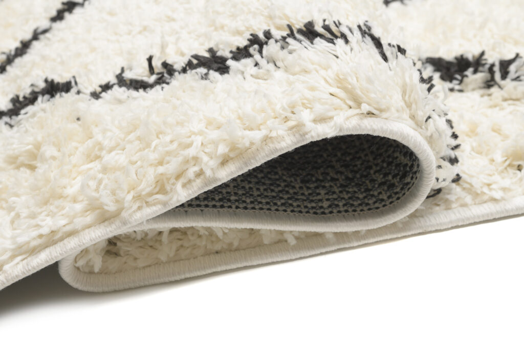 Tapis Evra Shaggy Noir Crème Rayures Moelleux