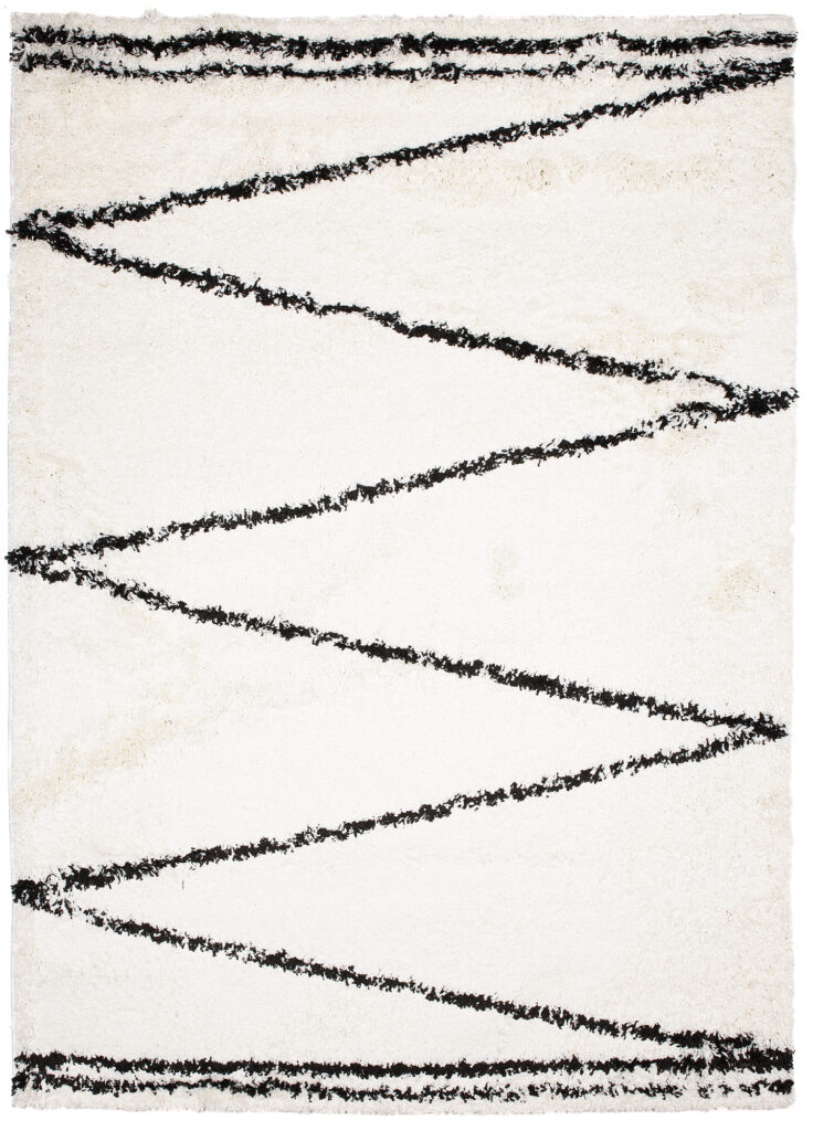 Tapis Evra Shaggy Crème Noir Rayures Moelleux