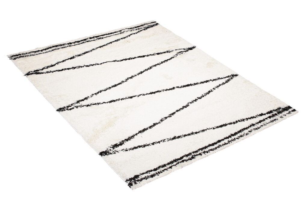 Tapis Evra Shaggy Crème Noir Rayures Moelleux
