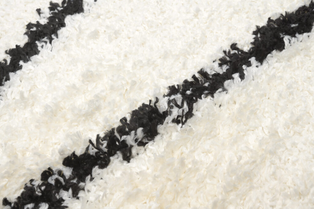 Tapis Evra Shaggy Crème Noir Rayures Moelleux