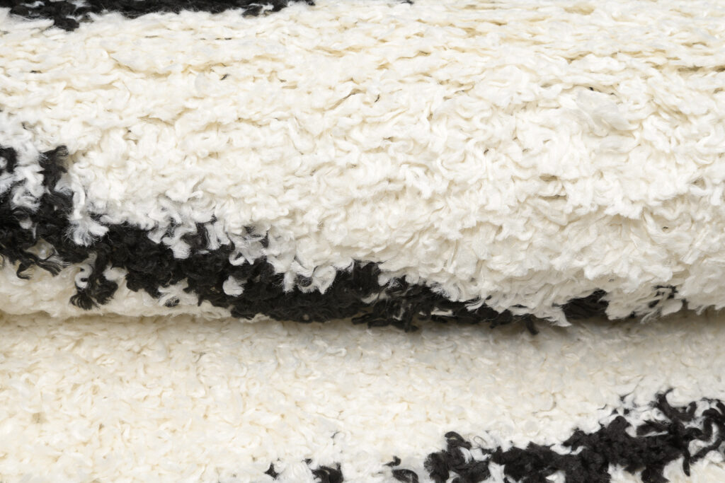 Tapis Evra Shaggy Crème Noir Rayures Moelleux