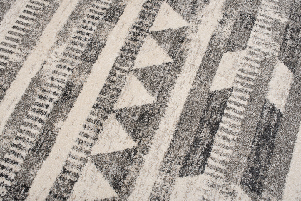Tapis Ethno Motif Aztèque Moucheté Gris Crème