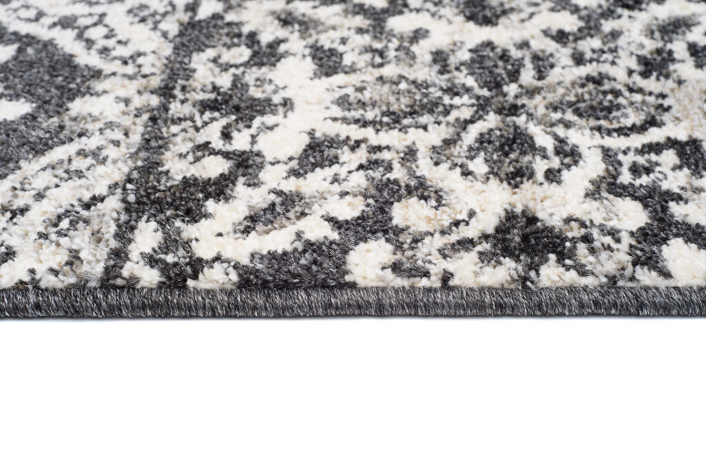 Tapis de Passage Ethno Carreaux Floral Anthracite Crème Doux