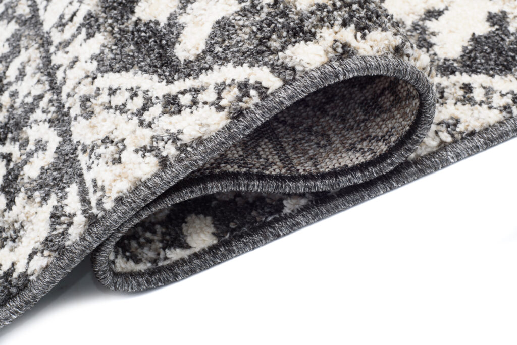 Tapis de Passage Ethno Carreaux Floral Anthracite Crème Doux