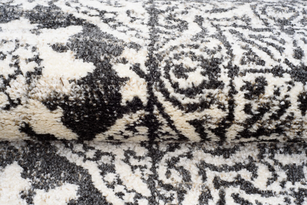 Tapis de Passage Ethno Carreaux Floral Anthracite Crème Doux