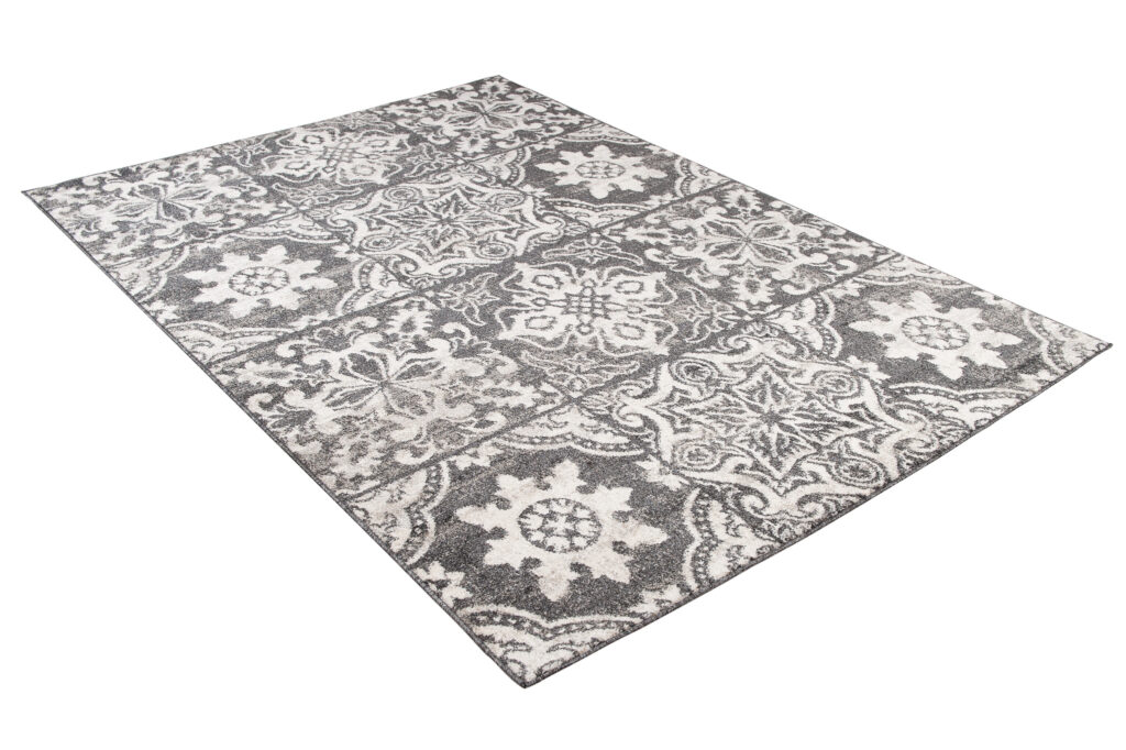 Tapis Ethno Fleures Ethnique Moucheté Gris Noir