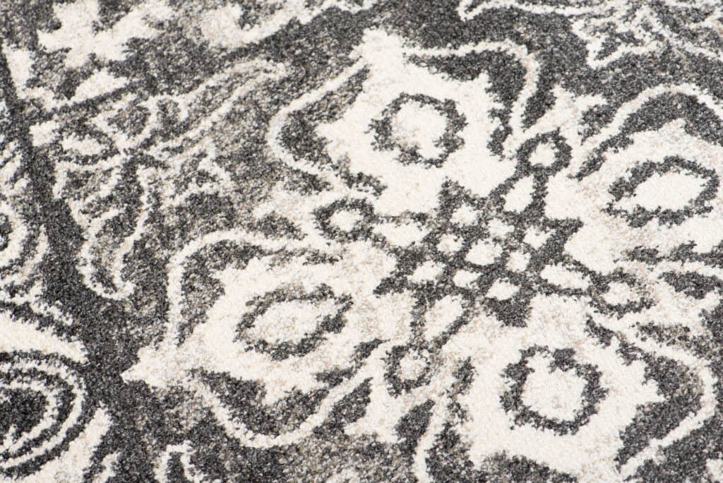 Tapis Ethno Fleures Ethnique Moucheté Gris Noir