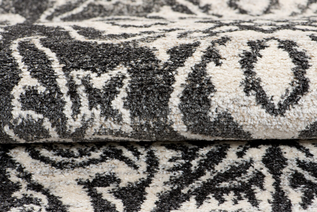 Tapis Ethno Fleures Ethnique Moucheté Gris Noir