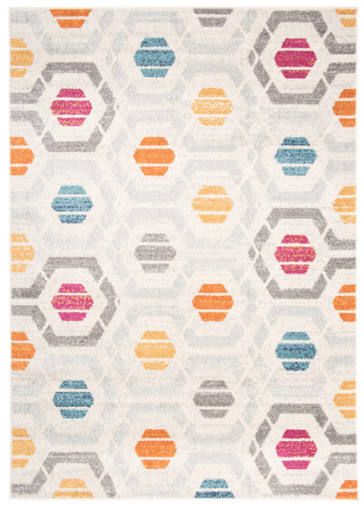 Tapis Cosmo Géométrique Bleu Orange Rose Gris Crème Doux