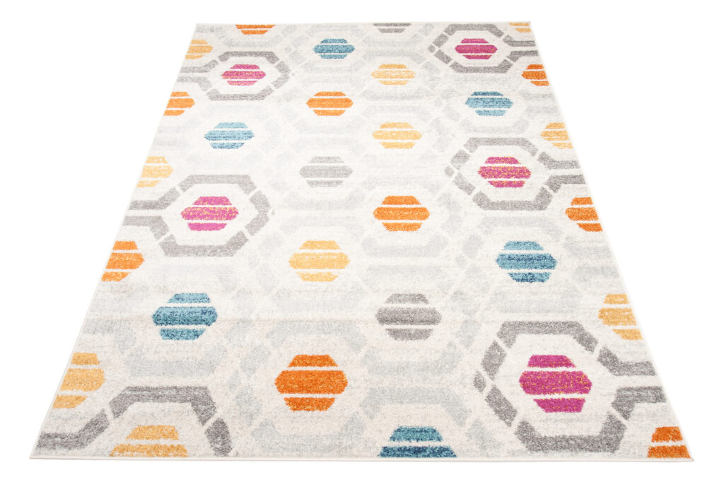 Tapis Cosmo Géométrique Bleu Orange Rose Gris Crème Doux