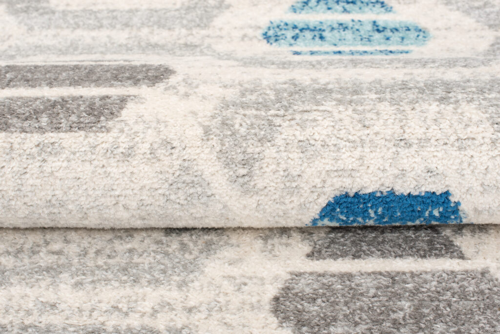 Tapis Cosmo Géométrique Hexagone Bleu Gris Crème Doux