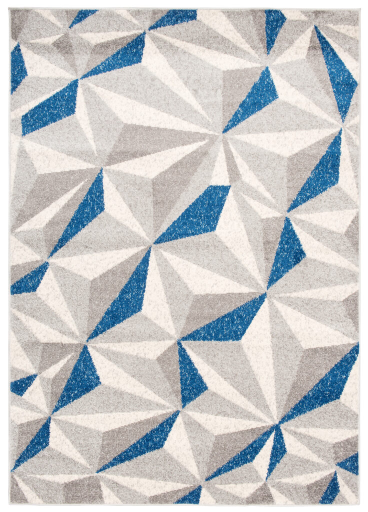 Tapis Cosmo Géométrique Mosaïque Bleu Gris Crème Doux