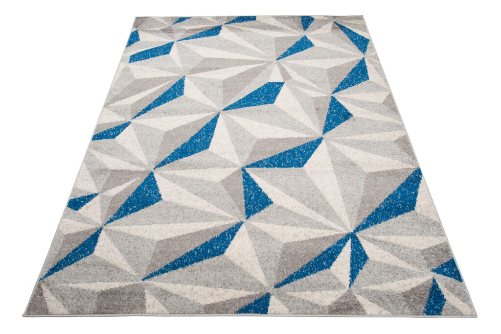 Tapis Cosmo Géométrique Mosaïque Bleu Gris Crème Doux