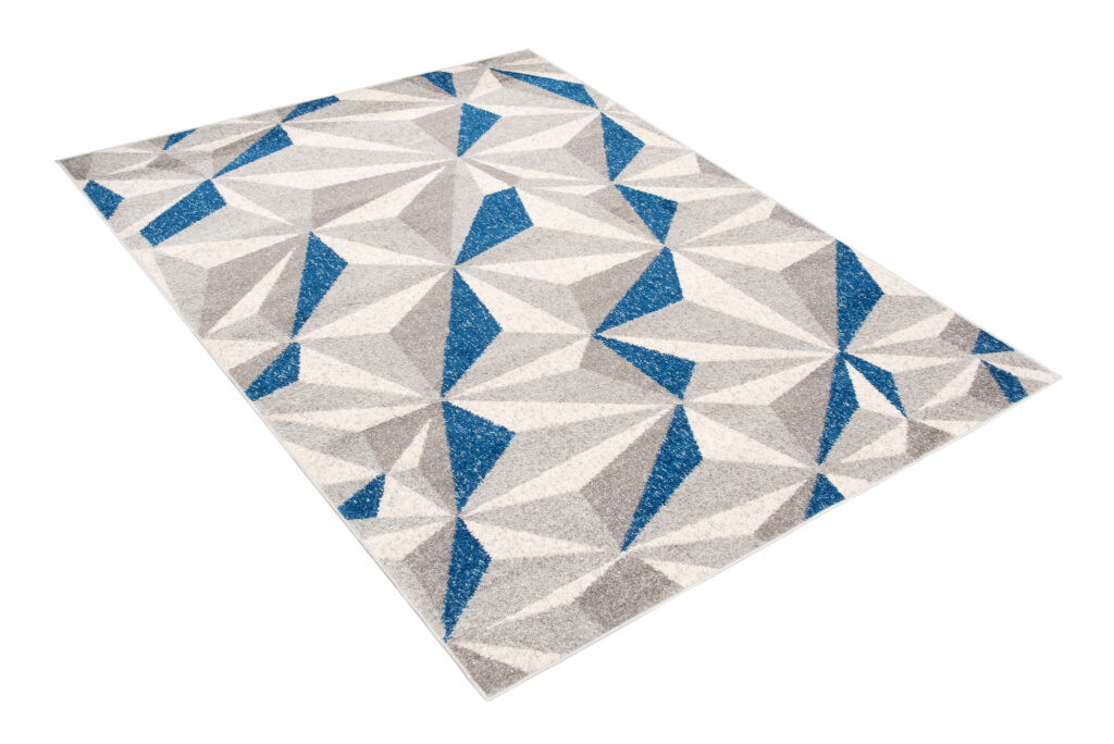 Tapis Cosmo Géométrique Mosaïque Bleu Gris Crème Doux