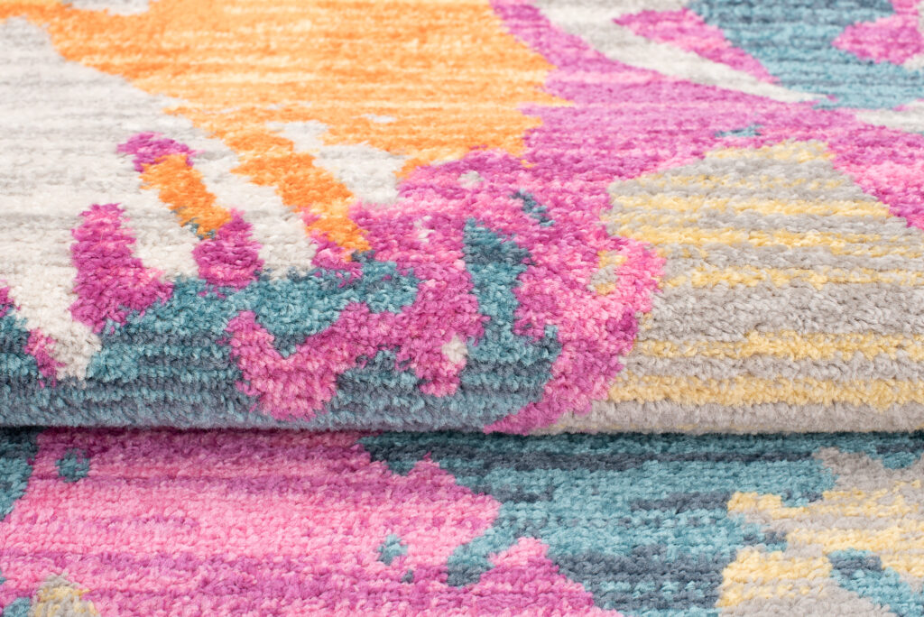 Tapis Cosmo Abstrait Tacheté Moucheté Rose Bleu Gris Doux