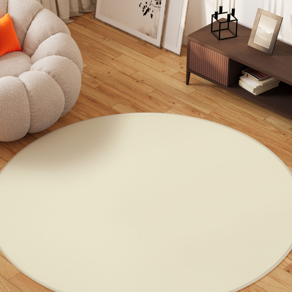 Tapis Mono Rond Intérieur Extérieur Crème