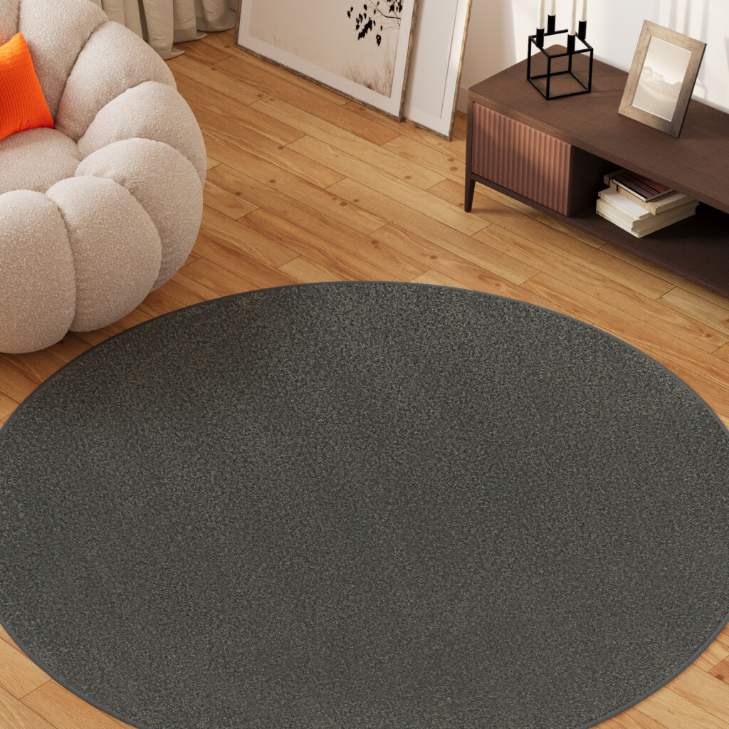 Tapis Mono Rond Intérieur Extérieur Gris Foncé