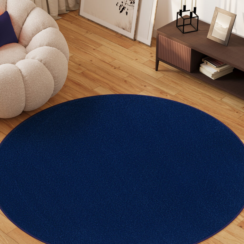 Tapis Mono Rond Intérieur Extérieur Bleu Marine