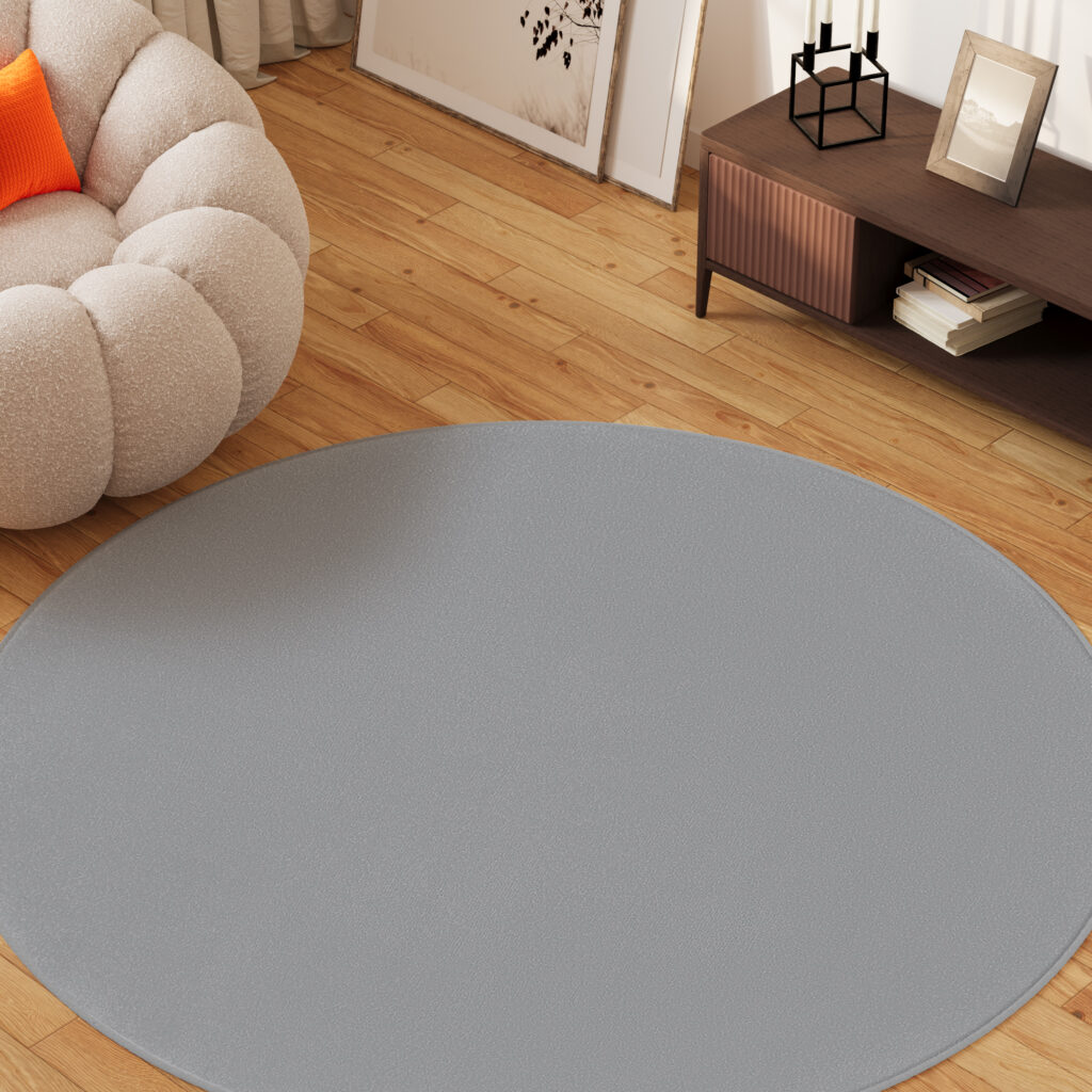 Tapis Mono Rond Intérieur Extérieur Gris Clair