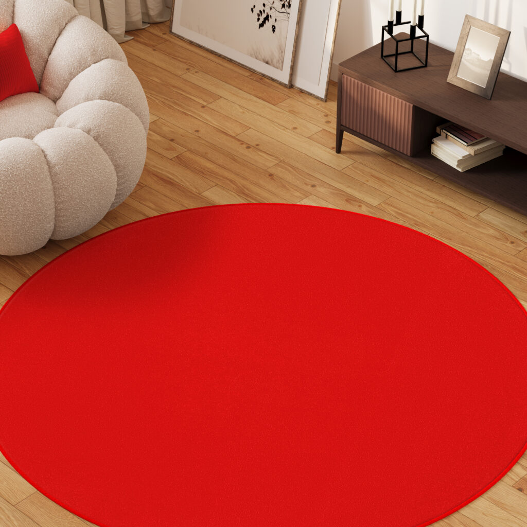 Tapis Mono Rond Intérieur Extérieur Rouge