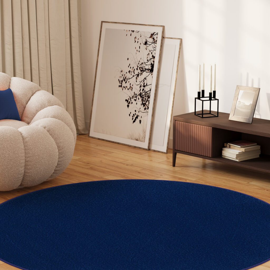 Tapis Mono Rond Intérieur Extérieur Bleu Marine