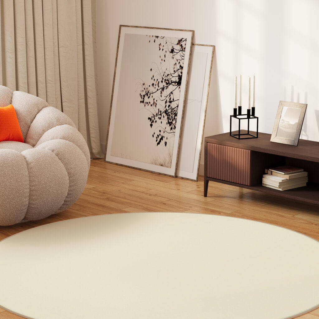 Tapis Mono Rond Intérieur Extérieur Crème