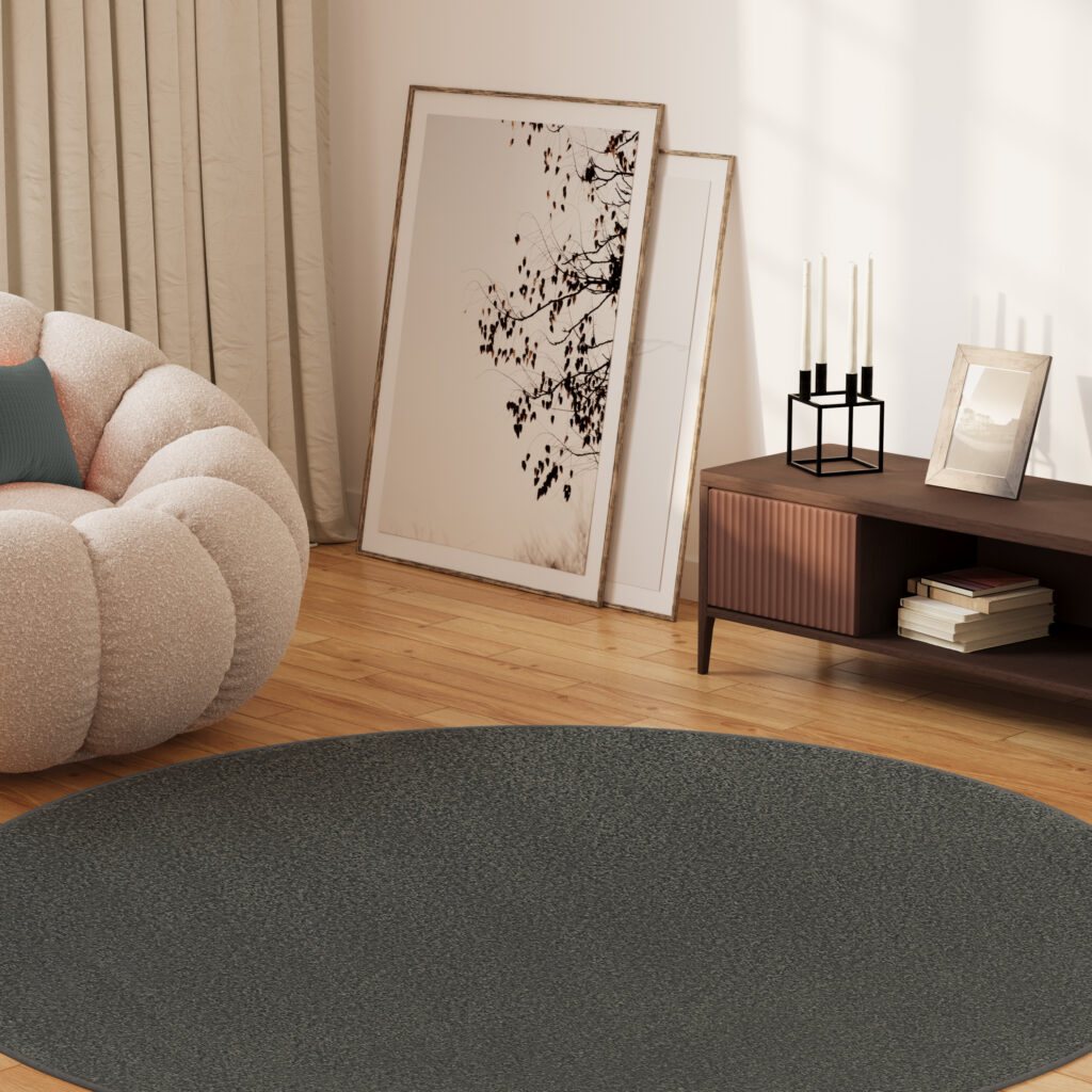 Tapis Mono Rond Intérieur Extérieur Gris Foncé