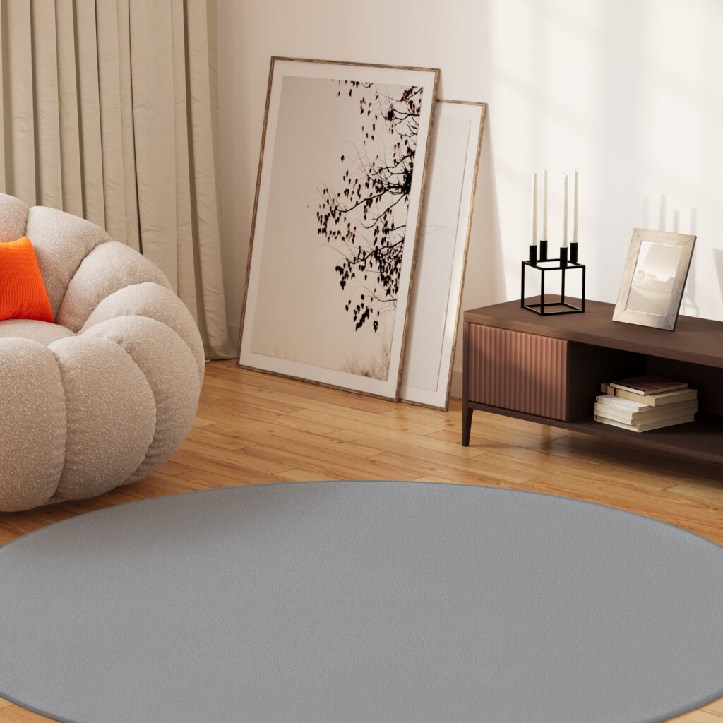 Tapis Mono Rond Intérieur Extérieur Gris Clair