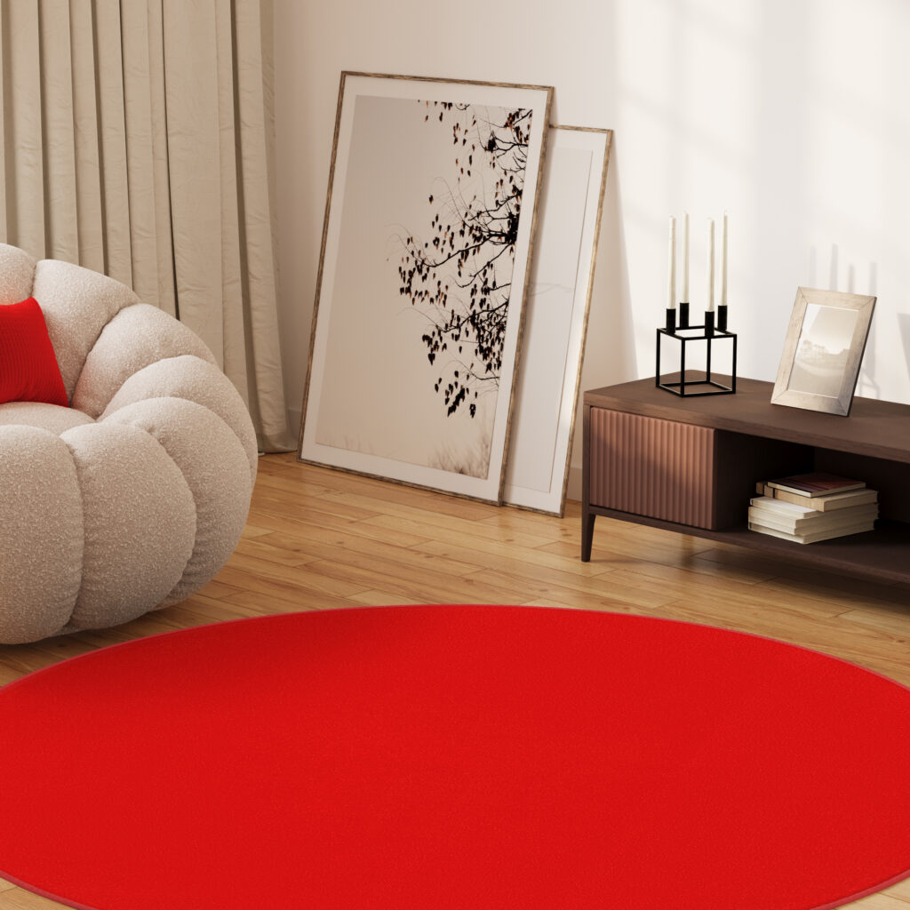 Tapis Mono Rond Intérieur Extérieur Rouge
