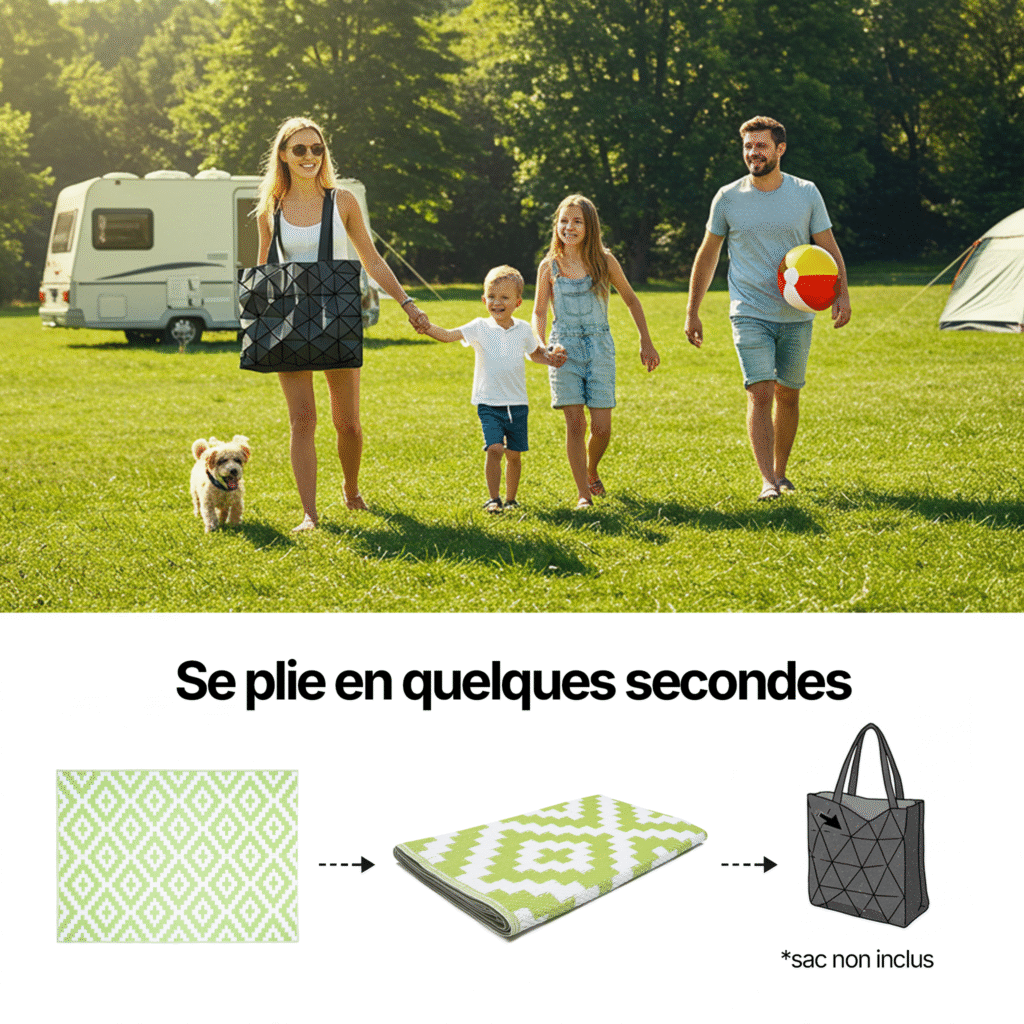 Tapis Ibiza Extérieur Réversible Imperméable Vert Blanc