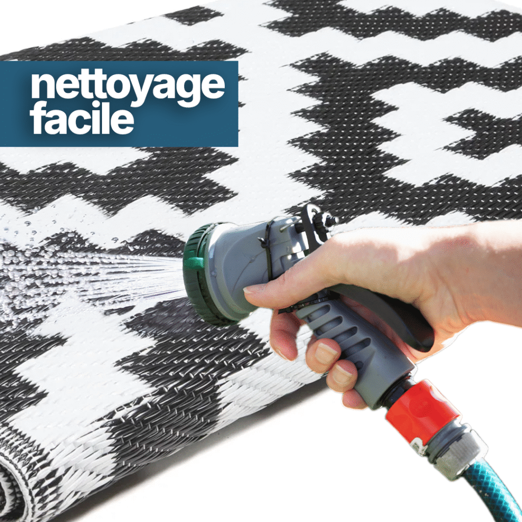 Tapis Ibiza Extérieur Réversible Imperméable Noir Blanc