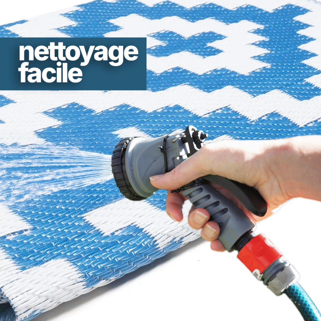 Tapis Ibiza Extérieur Réversible Imperméable Bleu Marine Blanc