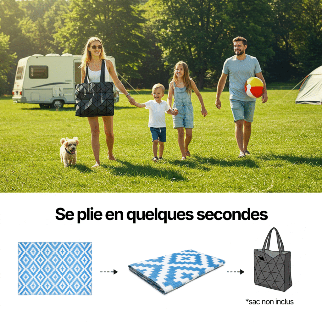 Tapis Ibiza Extérieur Réversible Imperméable Bleu Marine Blanc