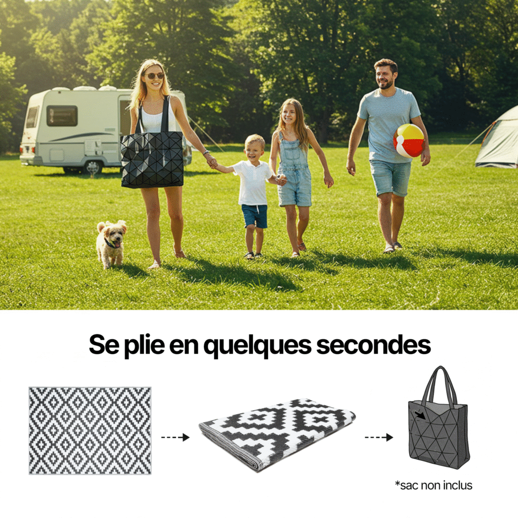 Tapis Ibiza Extérieur Réversible Imperméable Noir Blanc