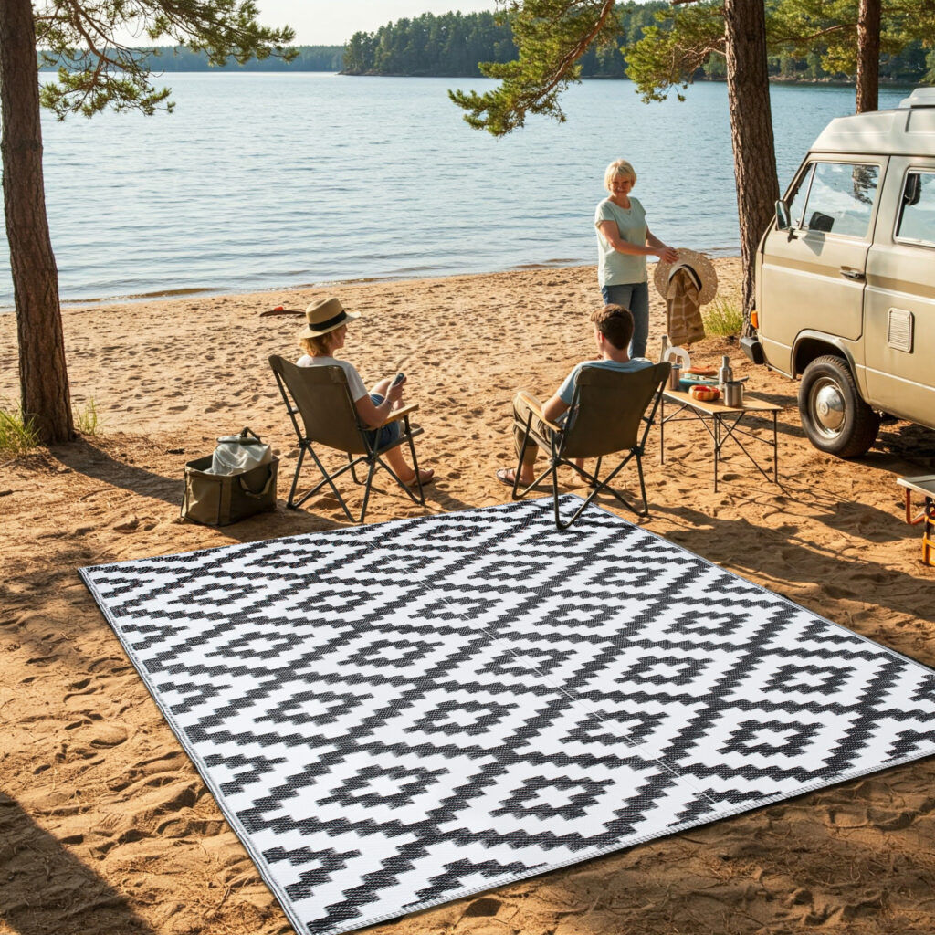 Tapis Ibiza Extérieur Réversible Imperméable Noir Blanc