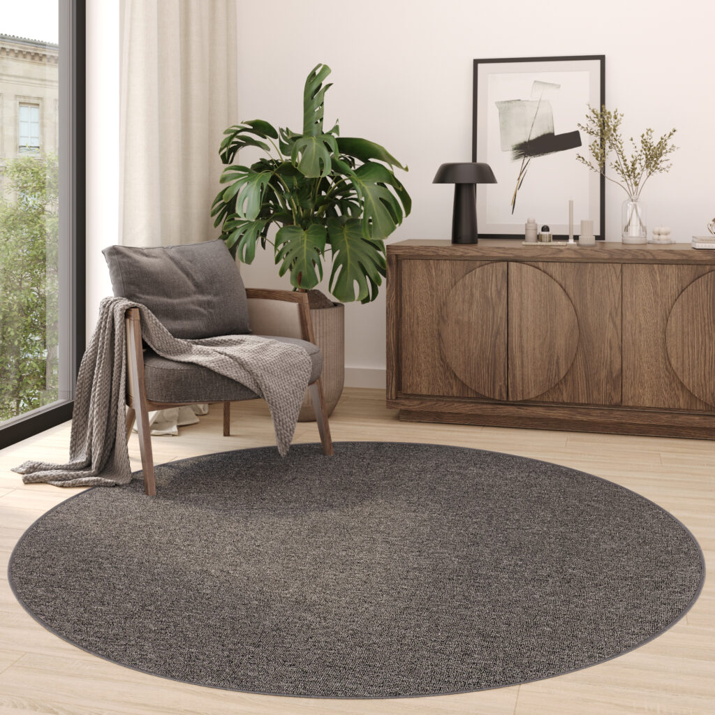 Tapis Nizza Rond Gris Moderne Antidérapant