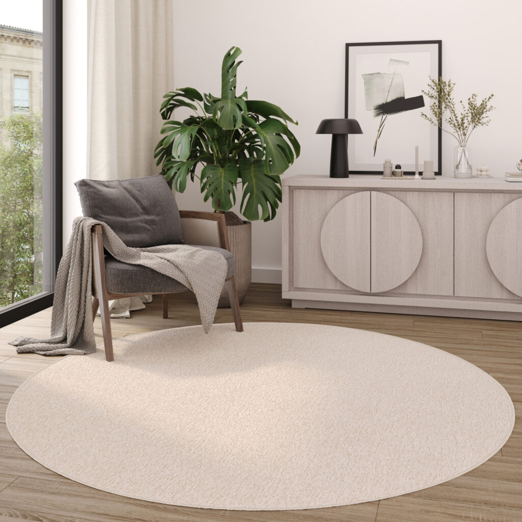 Tapis Nizza Rond Crème Moderne Antidérapant