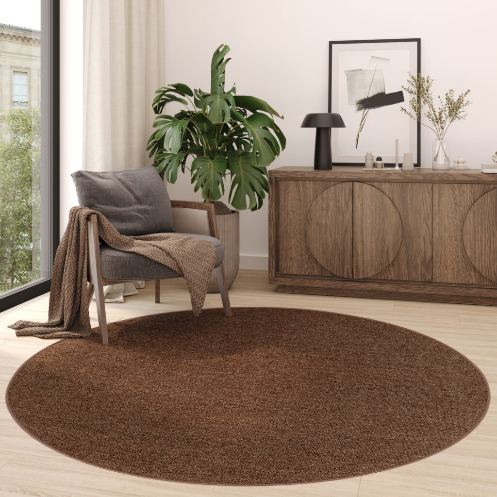 Tapis Nizza Rond Marron Moderne Antidérapant