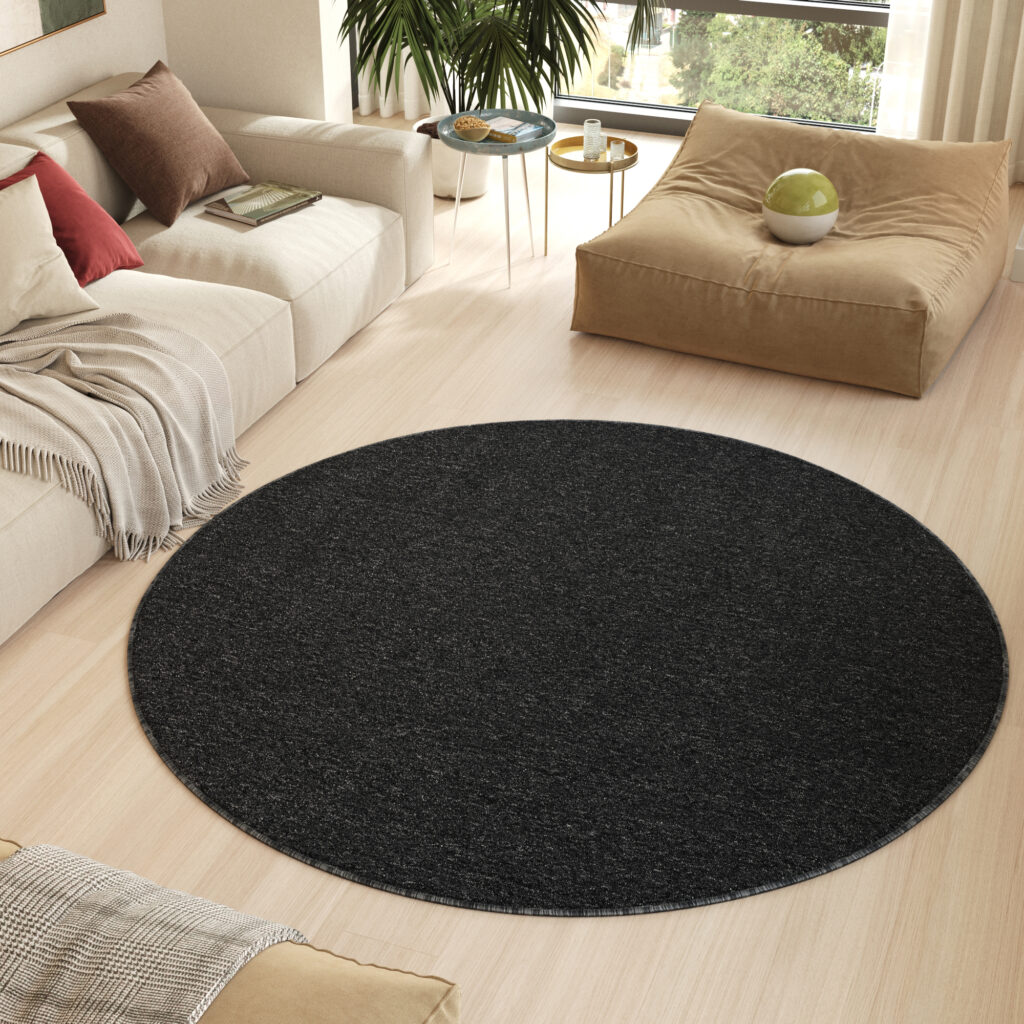 Tapis Nizza Rond Anthracite Moderne Antidérapant