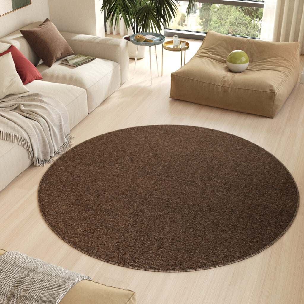 Tapis Nizza Rond Marron Moderne Antidérapant