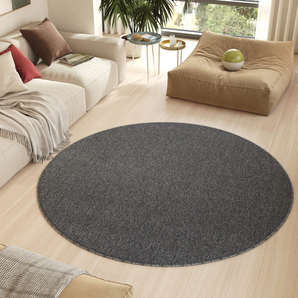Tapis Nizza Rond Gris Moderne Antidérapant
