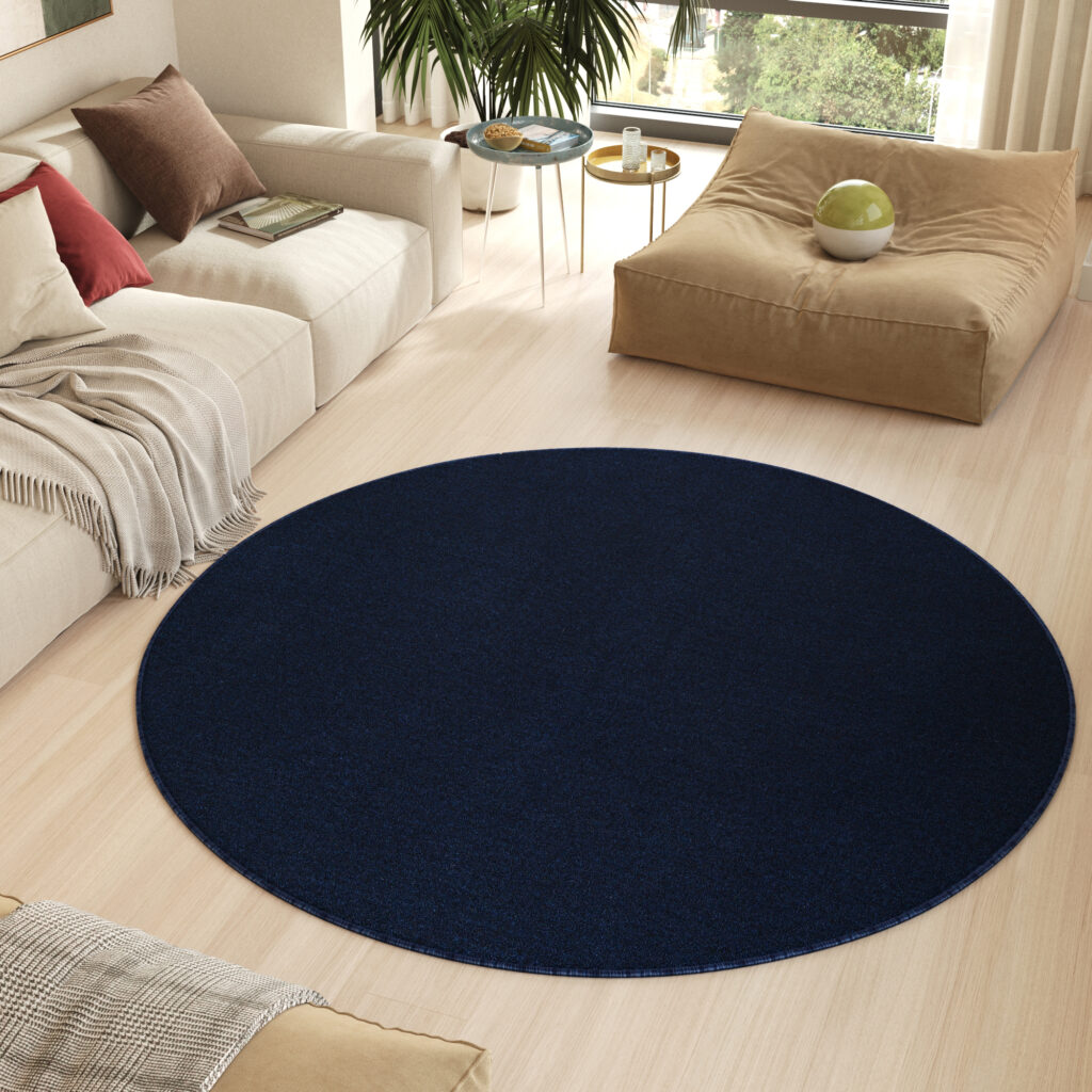 Tapis Nizza Rond Bleu Marine Moderne Antidérapant