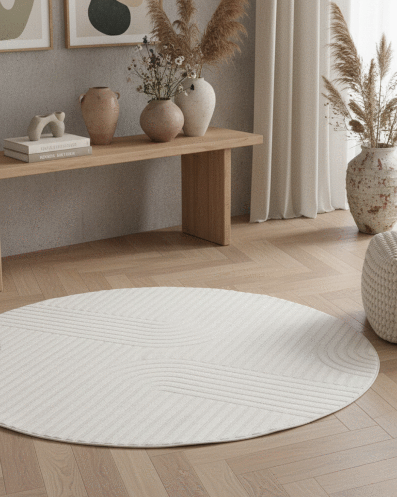 Tapis Hygge Rond Blanc Cassé Rayures