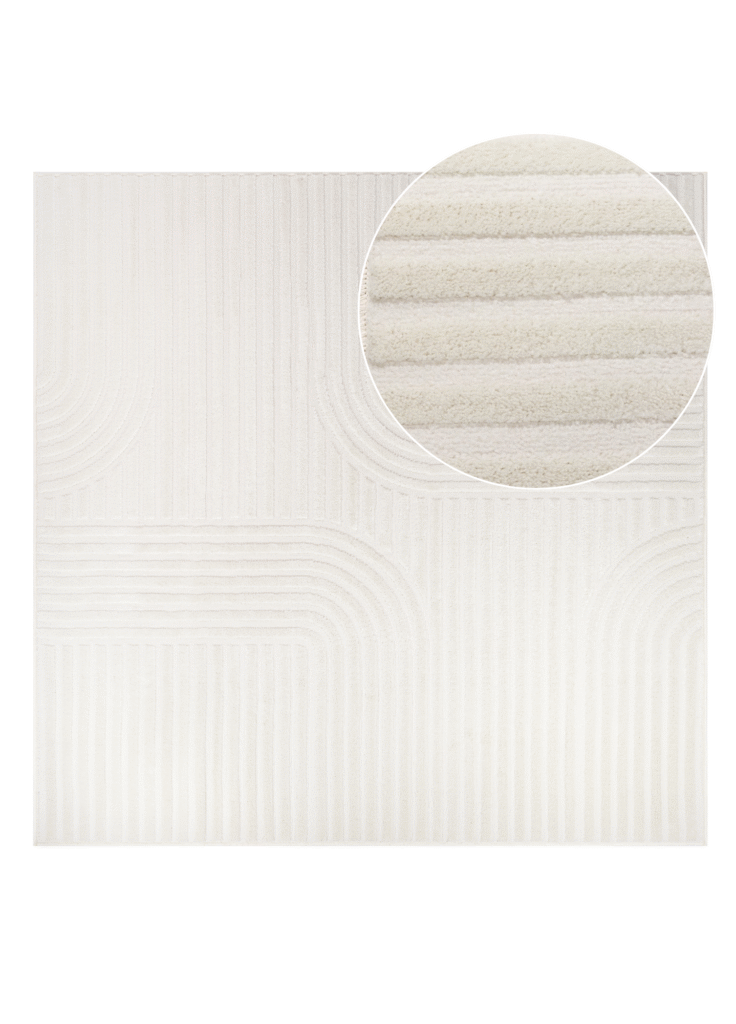 Tapis Hygge Carré Blanc Cassé Rayures